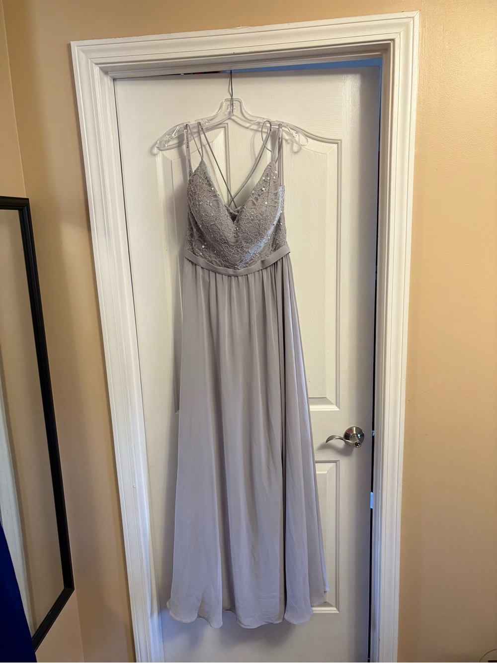 JS Collections Silver Lace Bodice Maxi Gown